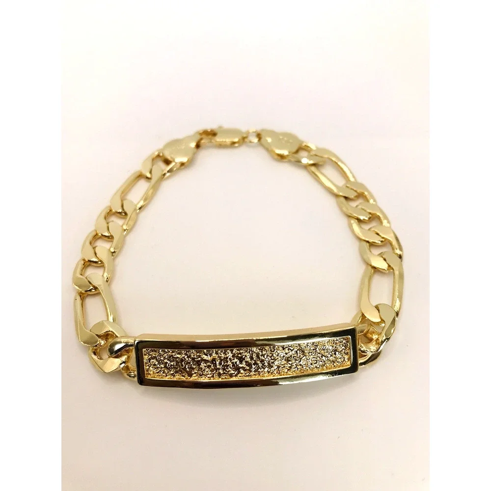 Men 14K Gold Plated Figaro Chain Bracelet. 9in Oro Laminado de Placa